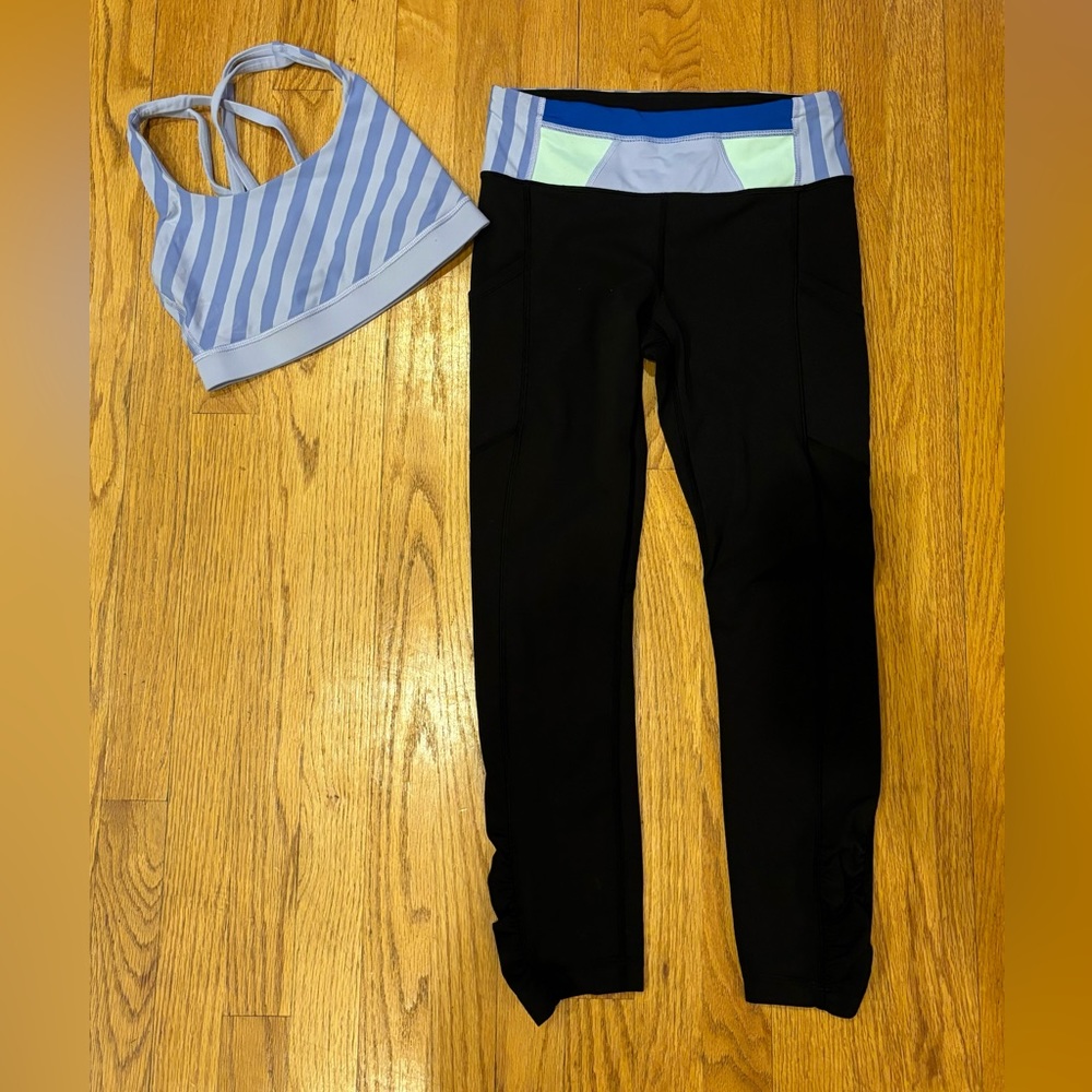 Lululemon speed tight capris with matching bra top yoga set activewear size 4